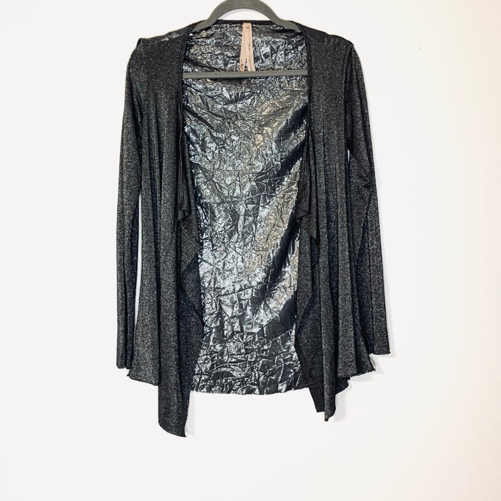Bailey 44 Anthropologie Ruffle Front Silver Metallic Lightweight Cardigan Sz XS